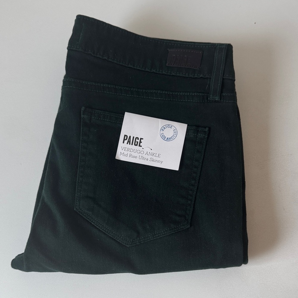 PAIGE Women’s Forest Green Mid Rise Ultra Skinny Ankle Jeans